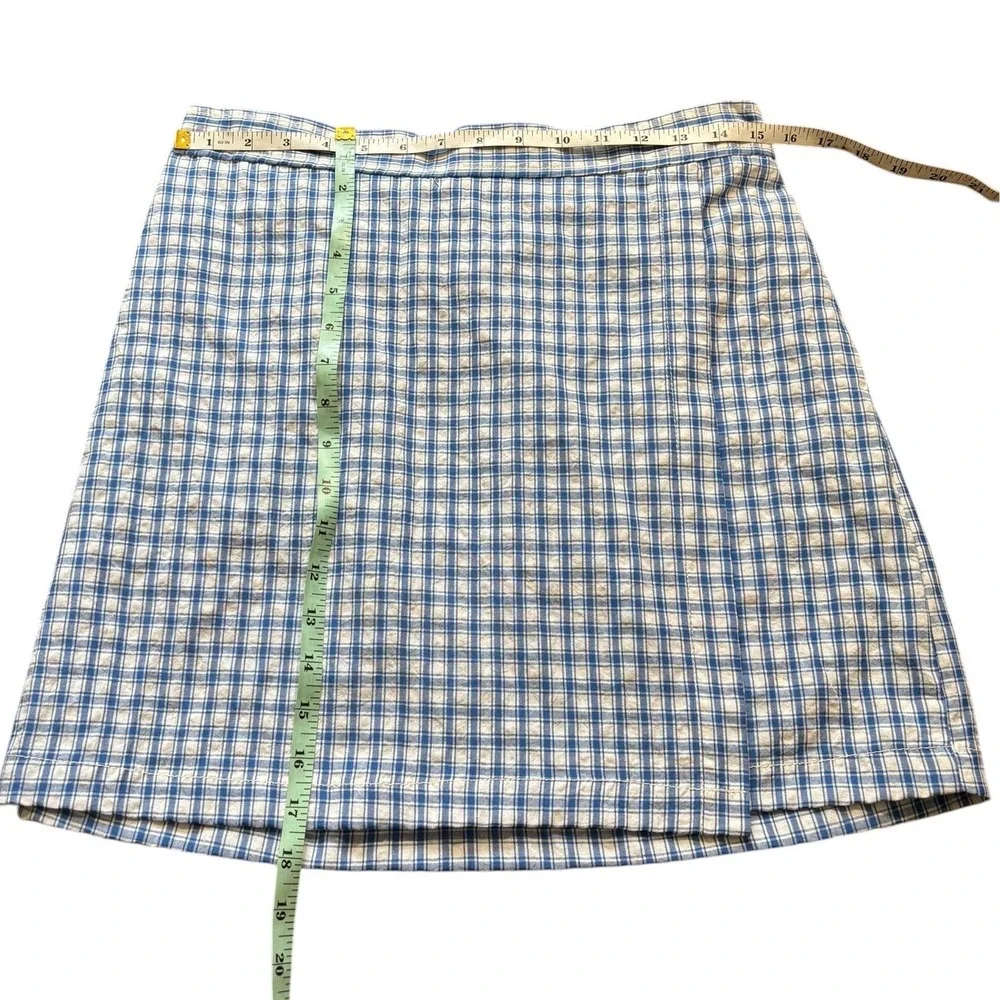 Max Studio London Blue White Gingham Plaid‎ Cottagecore Nautical Wrap Mini Skirt